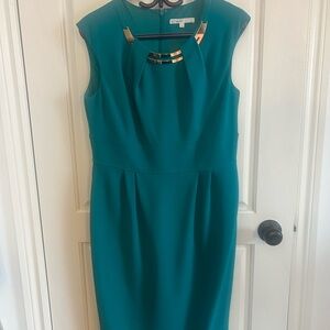 cleo Teal Midi Sheath Dress with silver Neck Bar